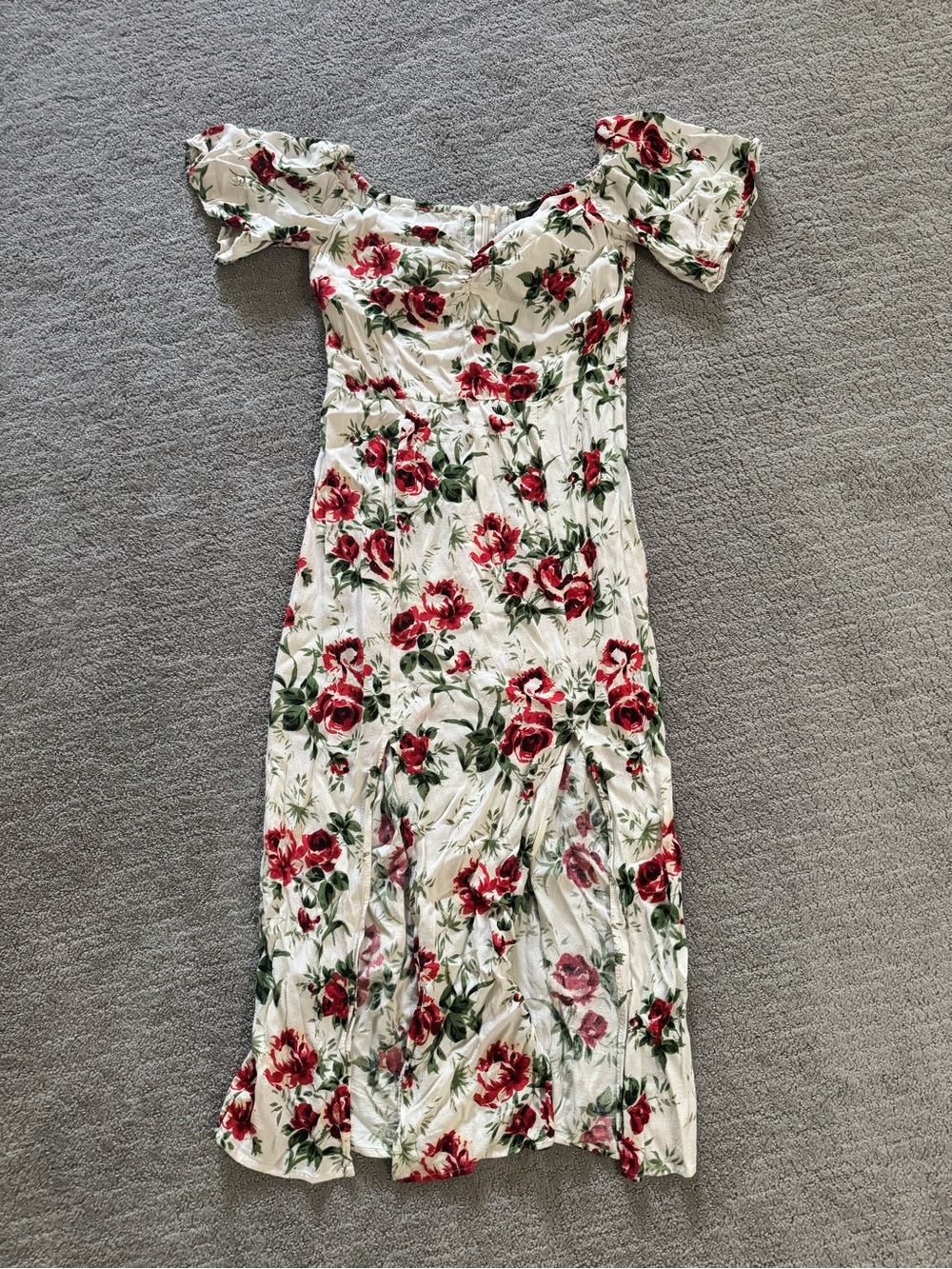 Topshop White Midi Dress with Red Floral Print